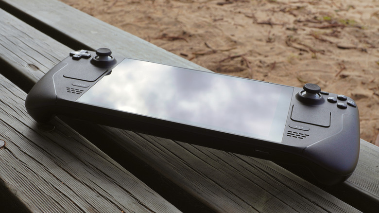 Underside of a Steam Deck on a bench.