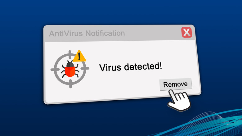 a pop-up with "virus detected" written in it