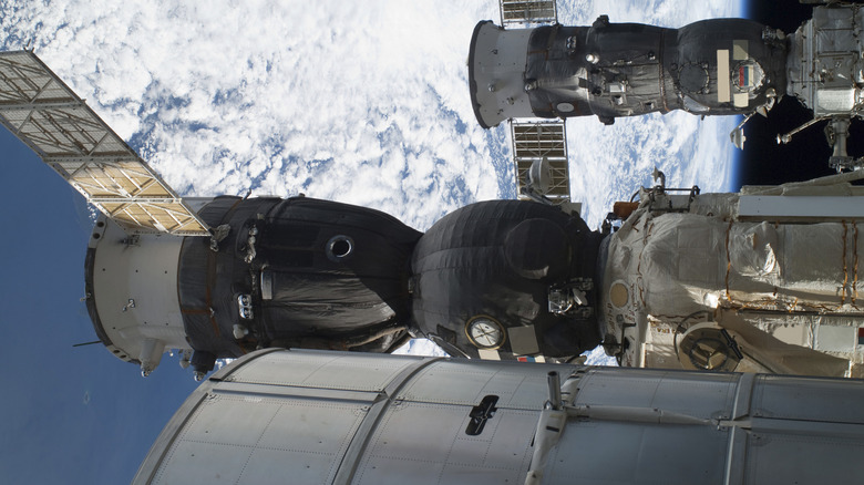 A Soyuz ship docked on the ISS