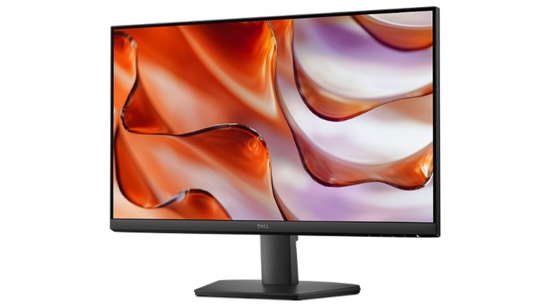 A black Dell SE2425HM 24-inch monitor with an abstract wallpaper against a white background