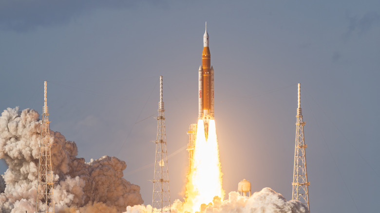 a rocket launching into space