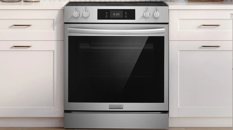 The Frigidaire Gallery GCFE3070BF electric range in a kitchen.