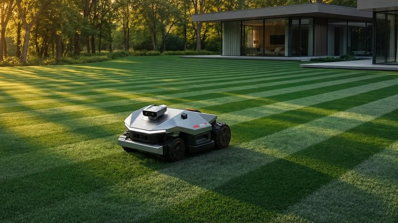 The Goko M6 robot lawn mower on grass.