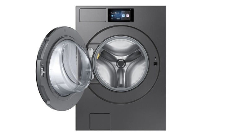The Samsung Bespoke WF90F53ADS washing machine on a white background.