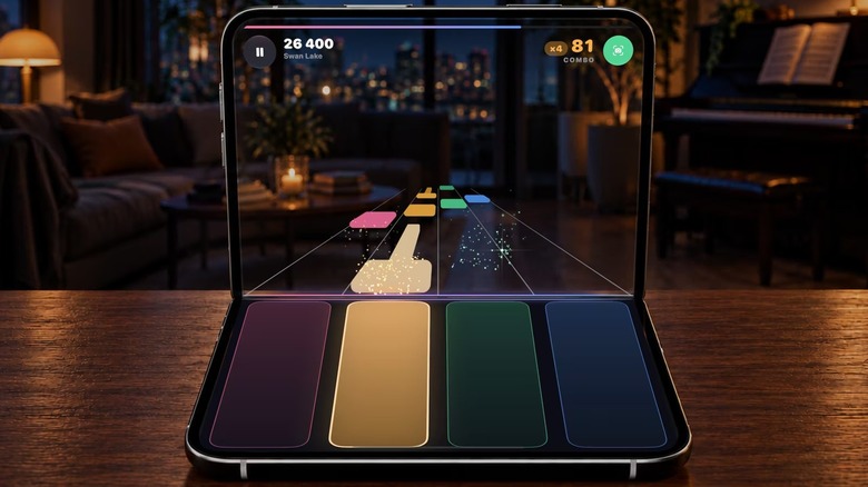 An iPhone Duo mockup on a wooden table