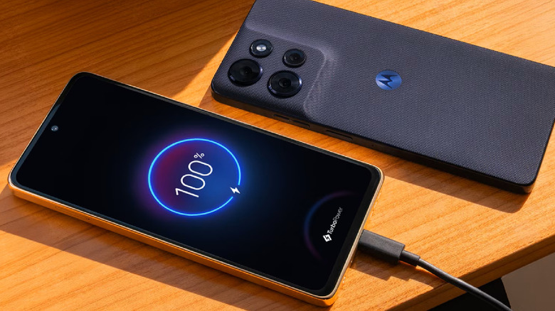 Two Motorola Moto G Power 2026 models, one of which is charging