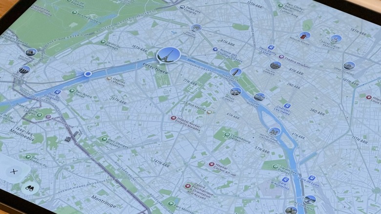 Up-close shot of Apple Maps on an iPad Pro