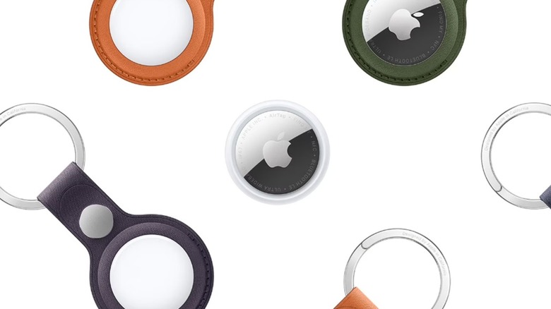 The Apple AirTag (2nd Gen) with accessories on a white background.