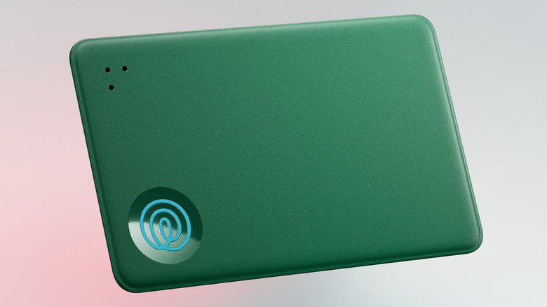 Life360 Tile Slim credit card sized tracker shown in Green color.