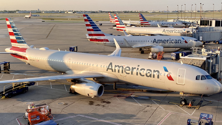 An American Airlines Airbus A321-200 seen parked at the gate