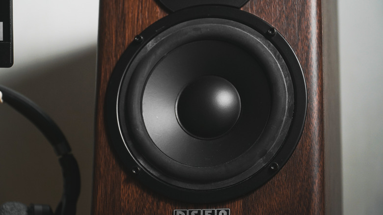 A up-close view of a cone in a home speaker.