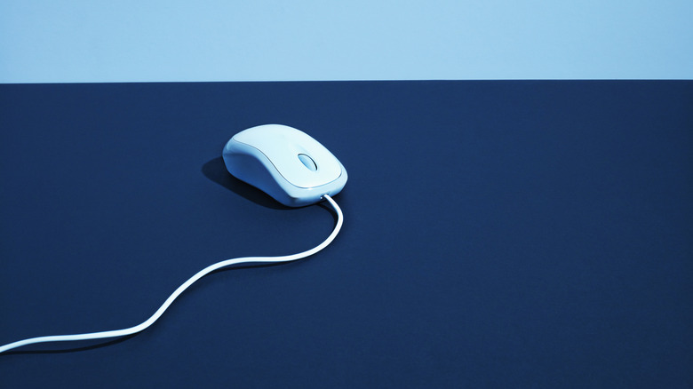 A wired computer mouse.