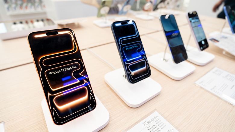 iPhone 17 models on a table