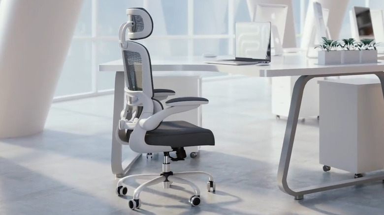 Tralt Ergonomic Desk Chair in the middle of an office in front of a desk