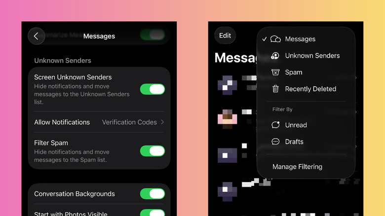 Using text filters in iOS 26 iPhone Messages
