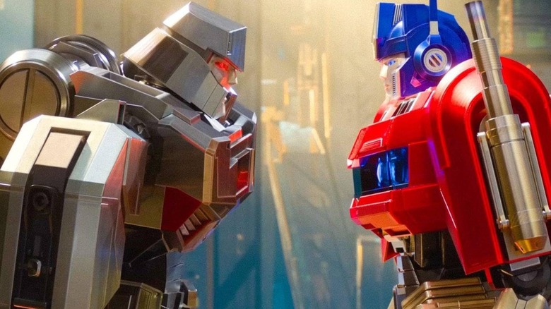 Megatron facing Optimus Prime in Transformers One