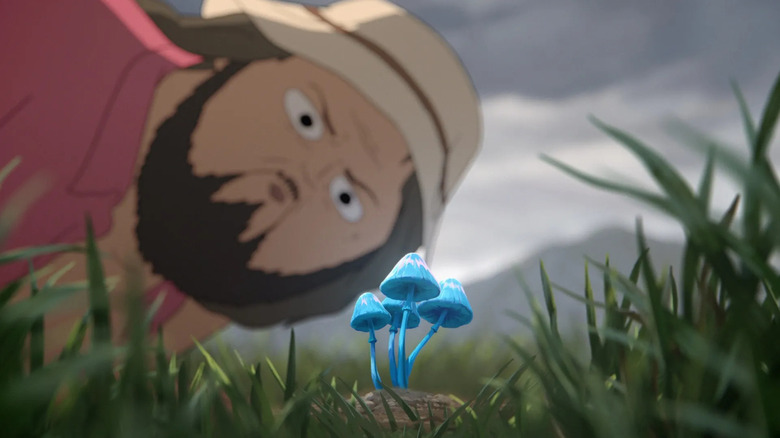 Marshall Cuso observing the small blue mushrooms