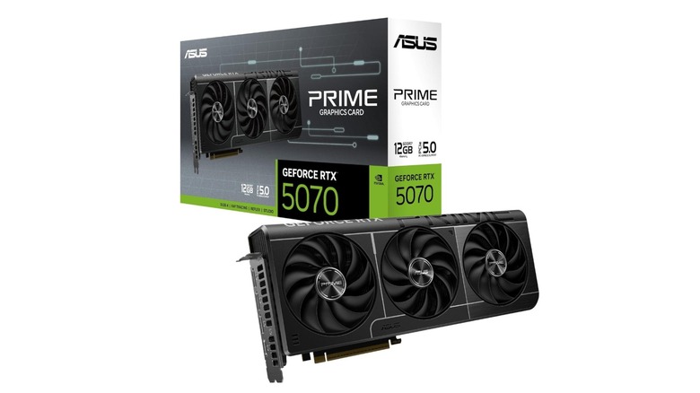 stock image of the ASUS Prime GeForce RTX 5070 GPU box on white background