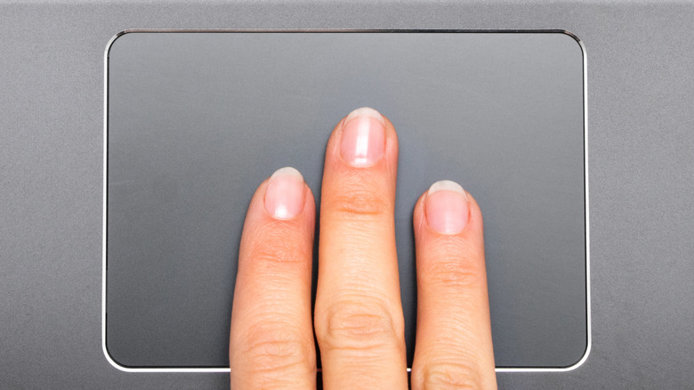 A person using a laptop trackpad.