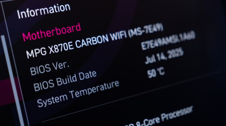 Bios screen on computer showing motherboard information