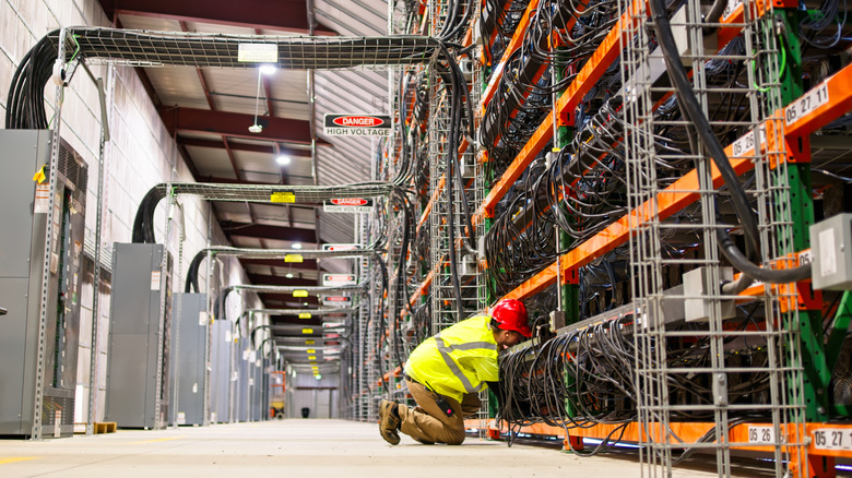 Worker working on data center