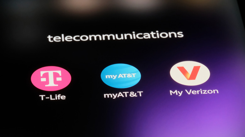 Apps for AT&T, T-Mobile, and Verizon account management on an Android device