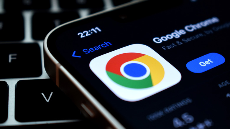 Google chrome browser app displayed on a screen