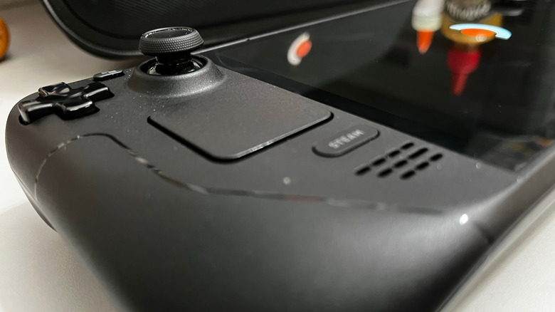Close-up of the Steam Deck controls and touchpad.