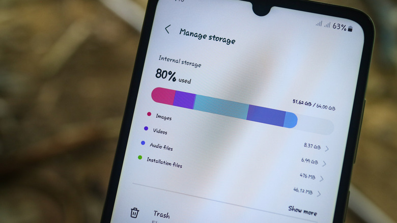 An Android phone showing used internal storage