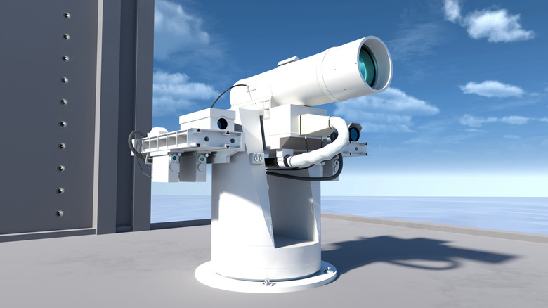 A military laser weapon on a ship