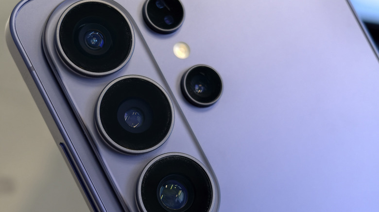 Galaxy S26 camera lenses on the rear of the device up close.