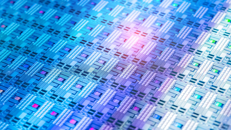 A wafer of semiconductor chips.