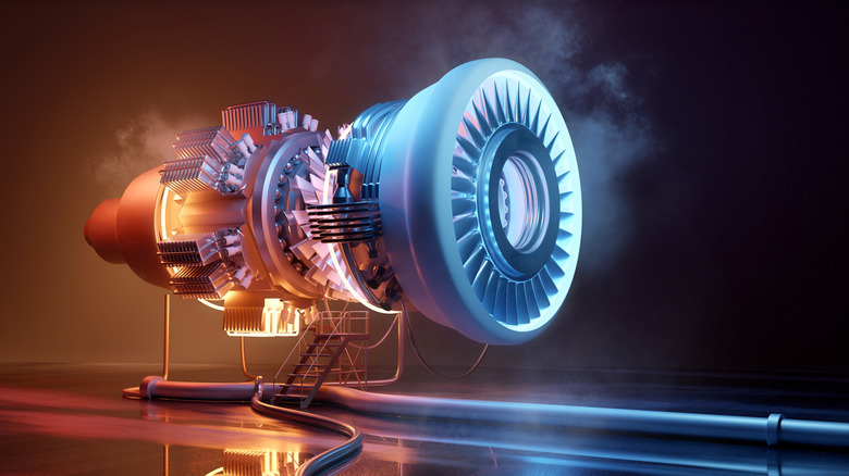 A 3D concept of a futuristic jet engine.