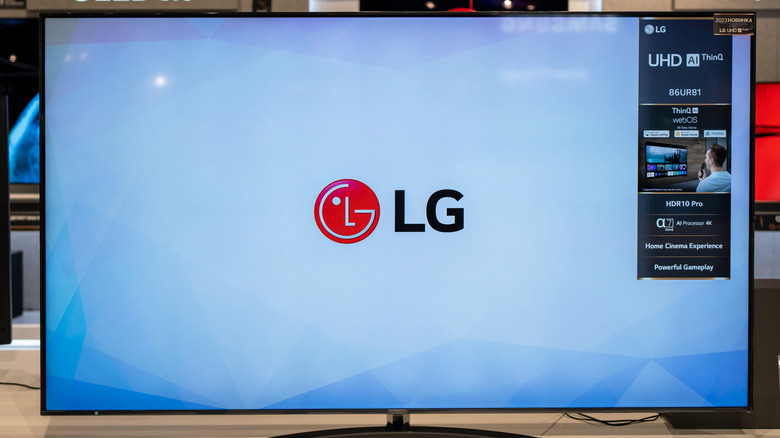 An LG TV on display in a retail setting