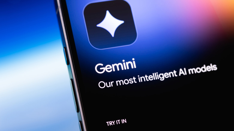 Close-Up of Google Gemini AI logo and smart assistant on a phone