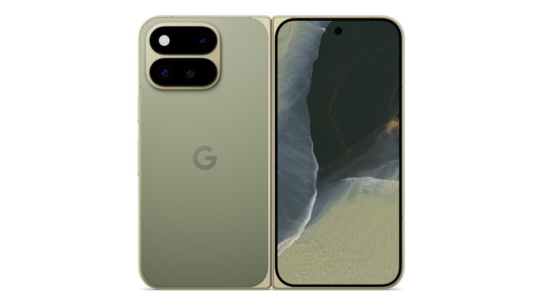 Pixel 11 Pro Fold smartphone in green unfolded