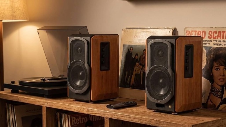 The Edifier S1000W being used to play vinyl records.