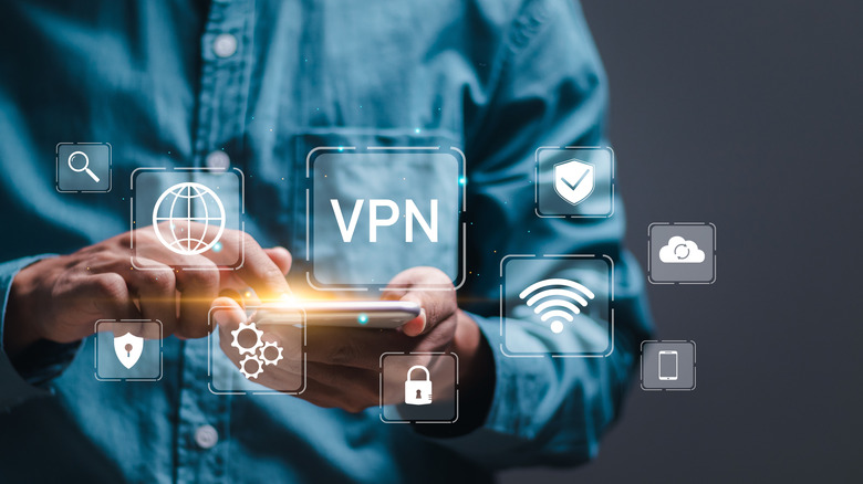 Person enabling VPN concept