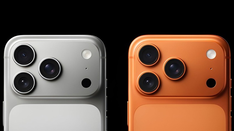 iPhone 17 Pro back camera array in Cosmic Orange and Silver