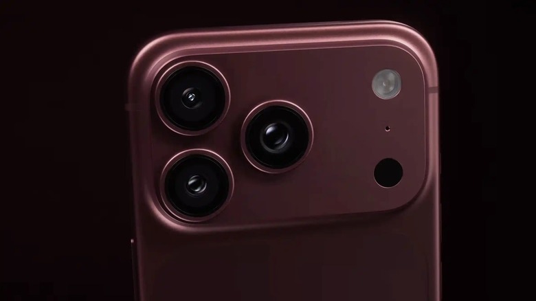 Close-up of the burgundy iPhone 18 Pro Max camera