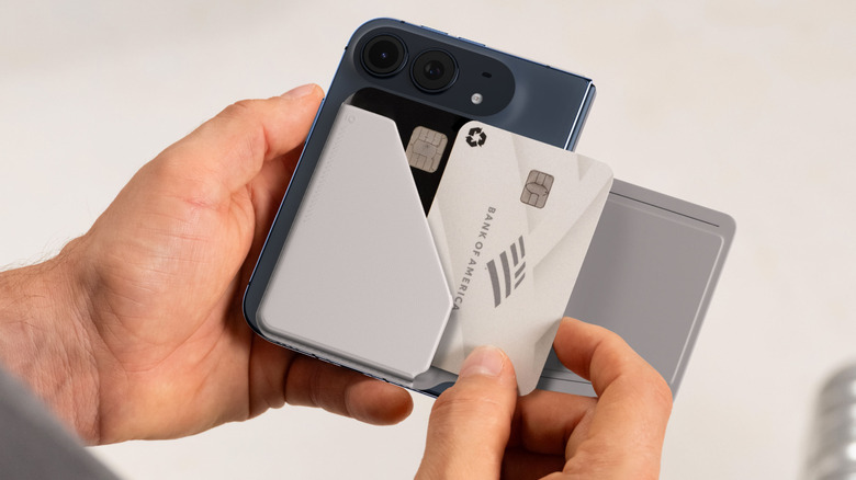 A MagSafe wallet on the back of an iPhone Duo showing the limited space for cards.