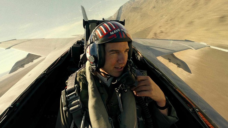Screenshot from Top Gun: Maverick showing Maverick flying in a fighter jet.