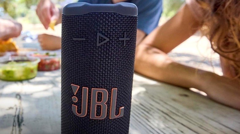 JBL speaker on a picnic table