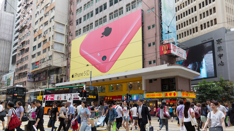 An iPhone 5c billboard in Hong Kong.