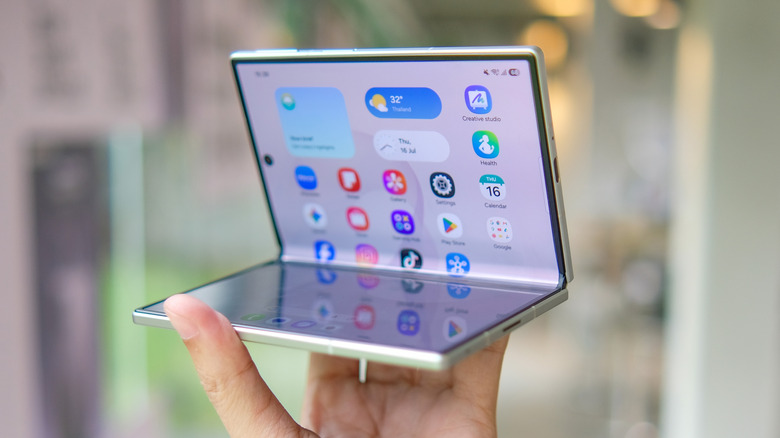 The half-folded internal display of the Samsung Galaxy Z Fold 8.