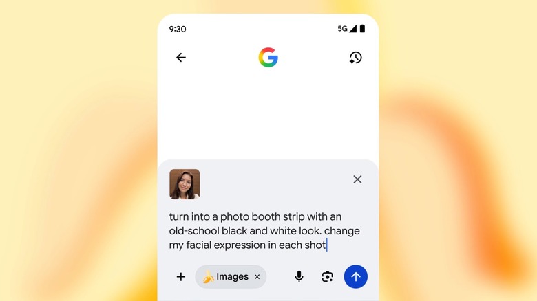 A prompt in the Google app asking the Nano Banana model to edit a selfie