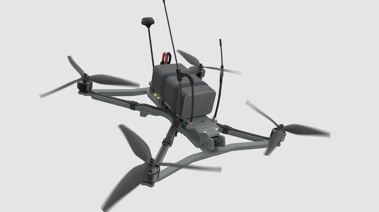 The Firestorm Labs Squall drone seen with a kinetic payload