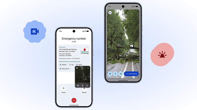 Screenshots showing the new Android Emergency Live Video feature.