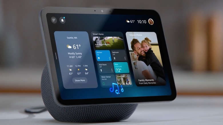 Amazon Echo Show device on a table with the new Alexa+ experience