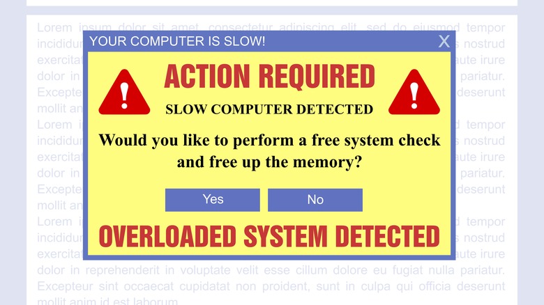 malicious popup saying to perform a free system check
